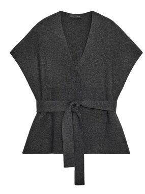 Zara Charcoal Gray V-Neck Belted waistcoat/short sleeve sweater. Small